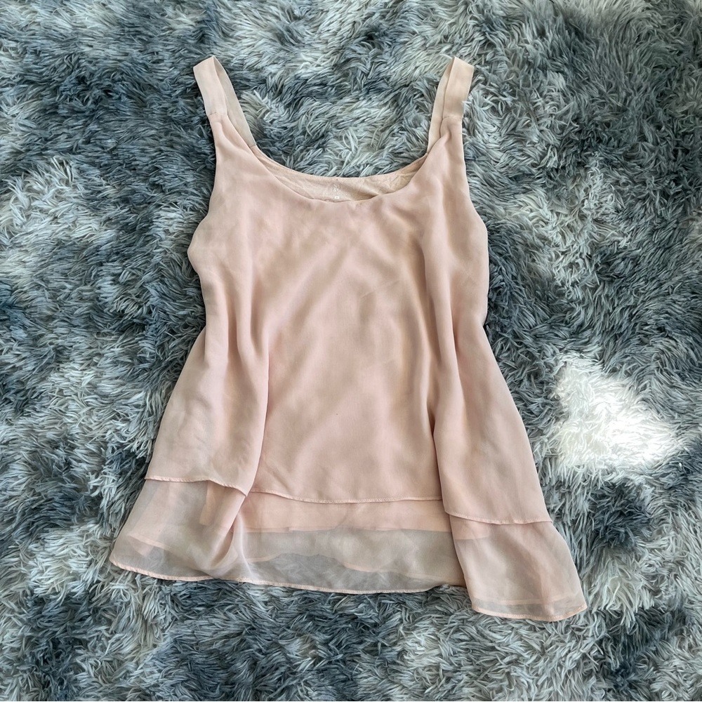 New York & Company Summer Pink Chiffon Flowy Tank Top - Size M‎